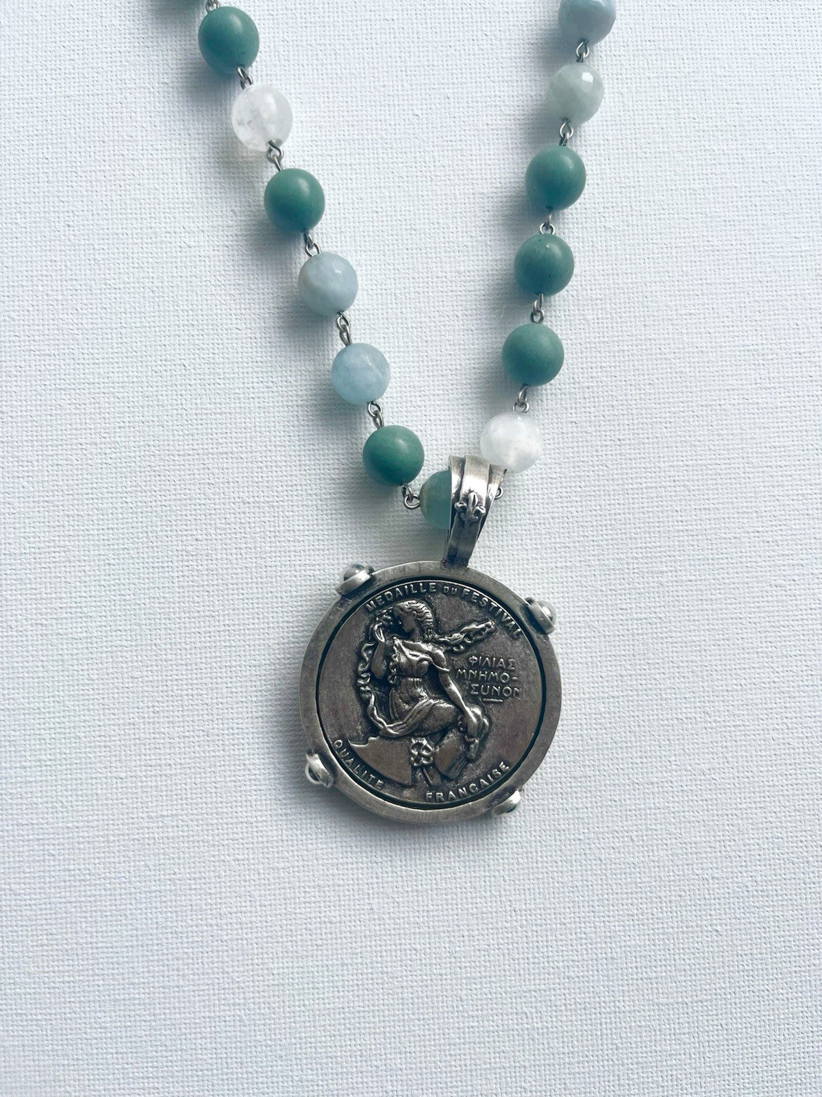 French Kande Turquoise Necklace With Silver Pendant