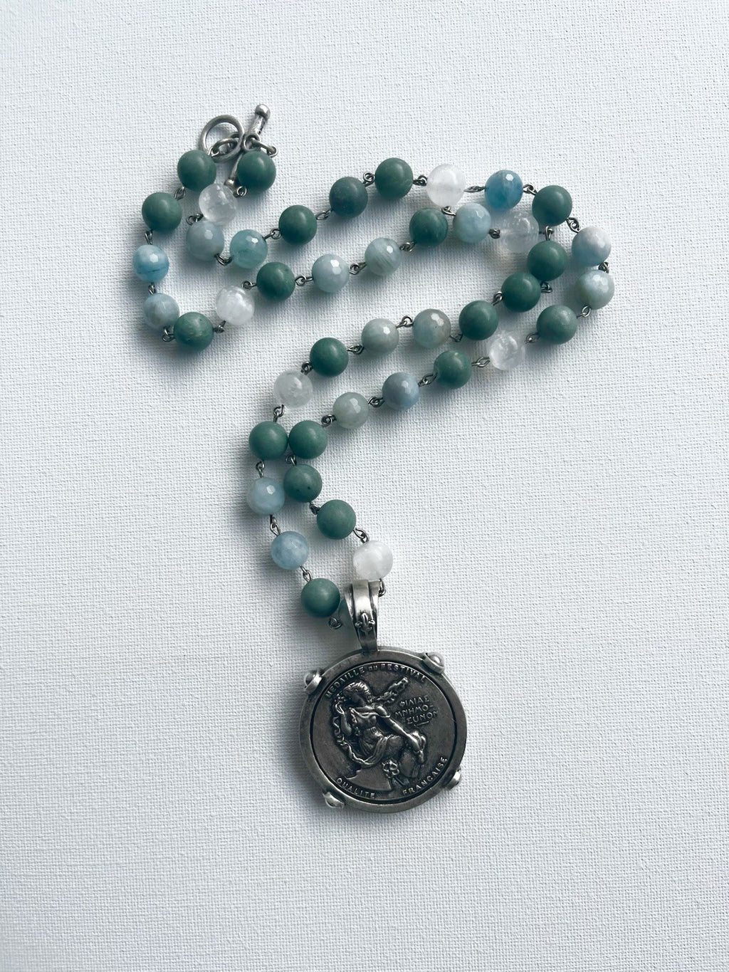 French Kande Turquoise Necklace With Silver Pendant