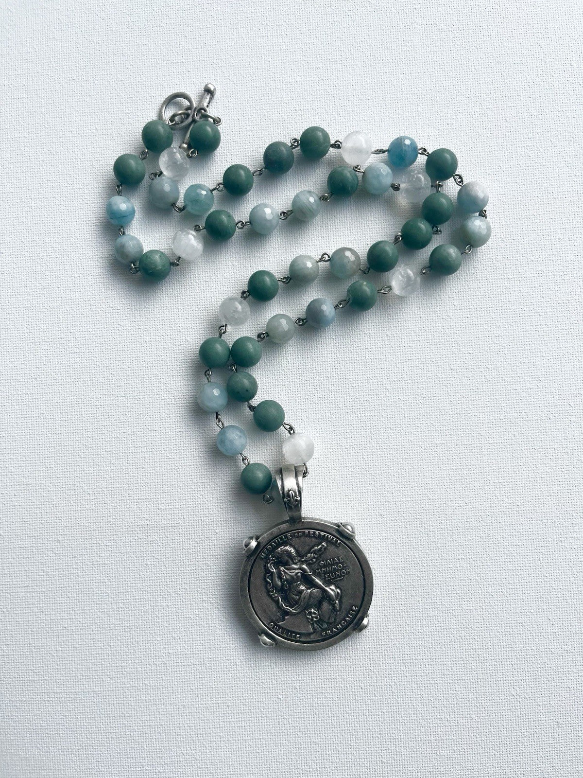 French Kande Turquoise Necklace With Silver Pendant