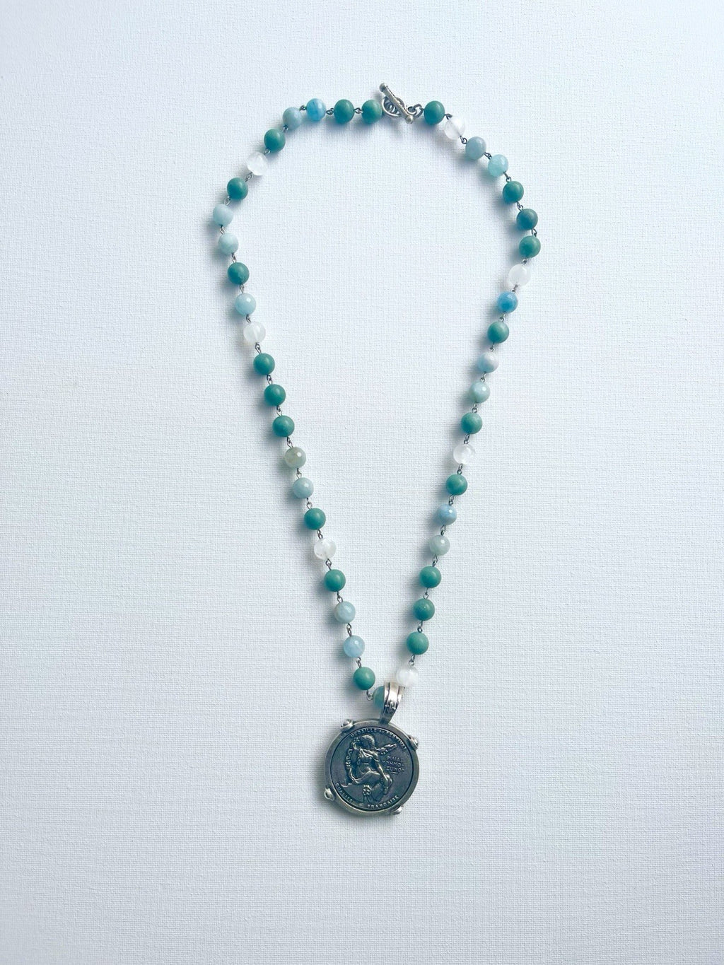 French Kande Turquoise Necklace With Silver Pendant