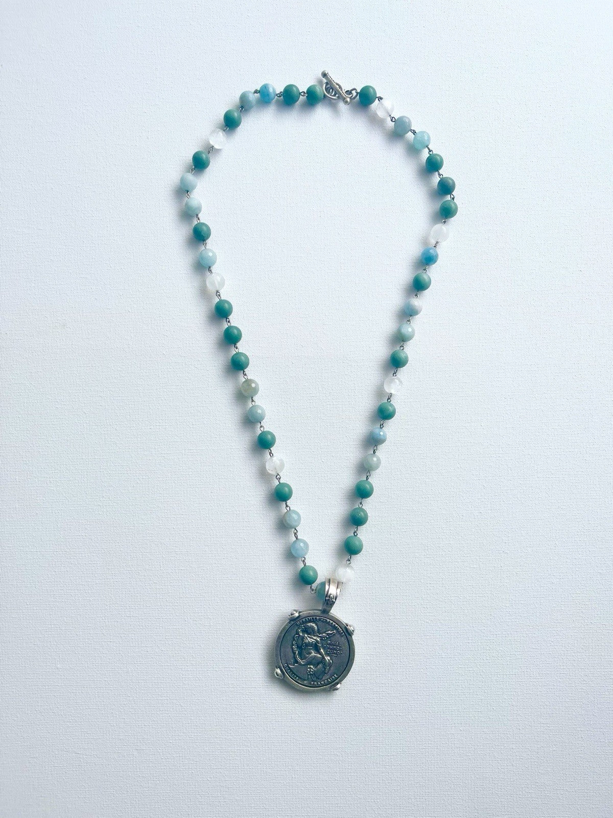 French Kande Turquoise Necklace With Silver Pendant